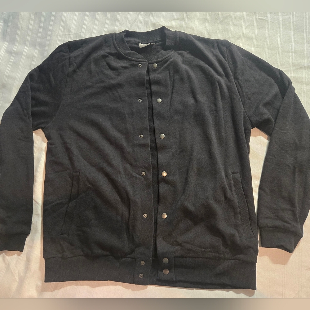 NWOT ASOS Black Jersey Bomber Jacket With Snaps M